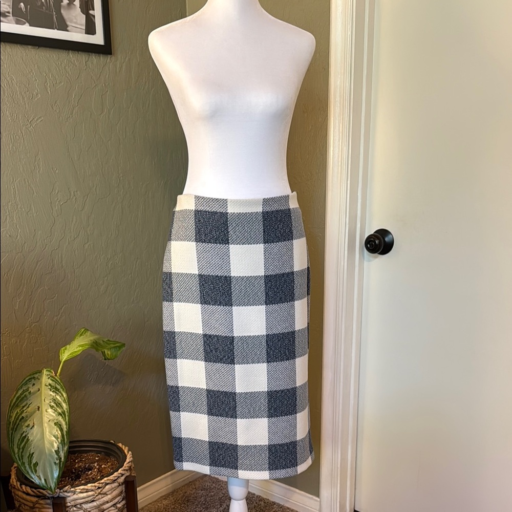 Banana Republic Navy and White Plaid Midi Skirt